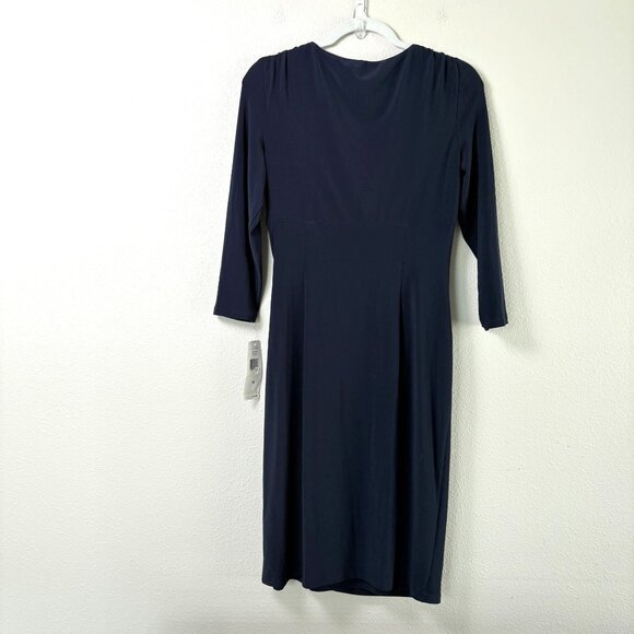Lauren Ralph Lauren Faux Wrap Ruched Dress Size 10 Navy 3/4 Sleeve Bodycon NWT - Picture 4 of 12